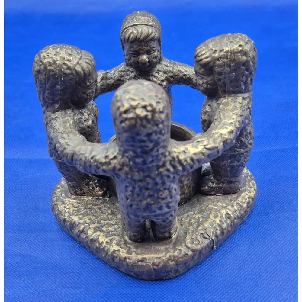 Vintage Brutalist Eskimo Circle of Friends Ceramic Pillar Candle Holder 5x5